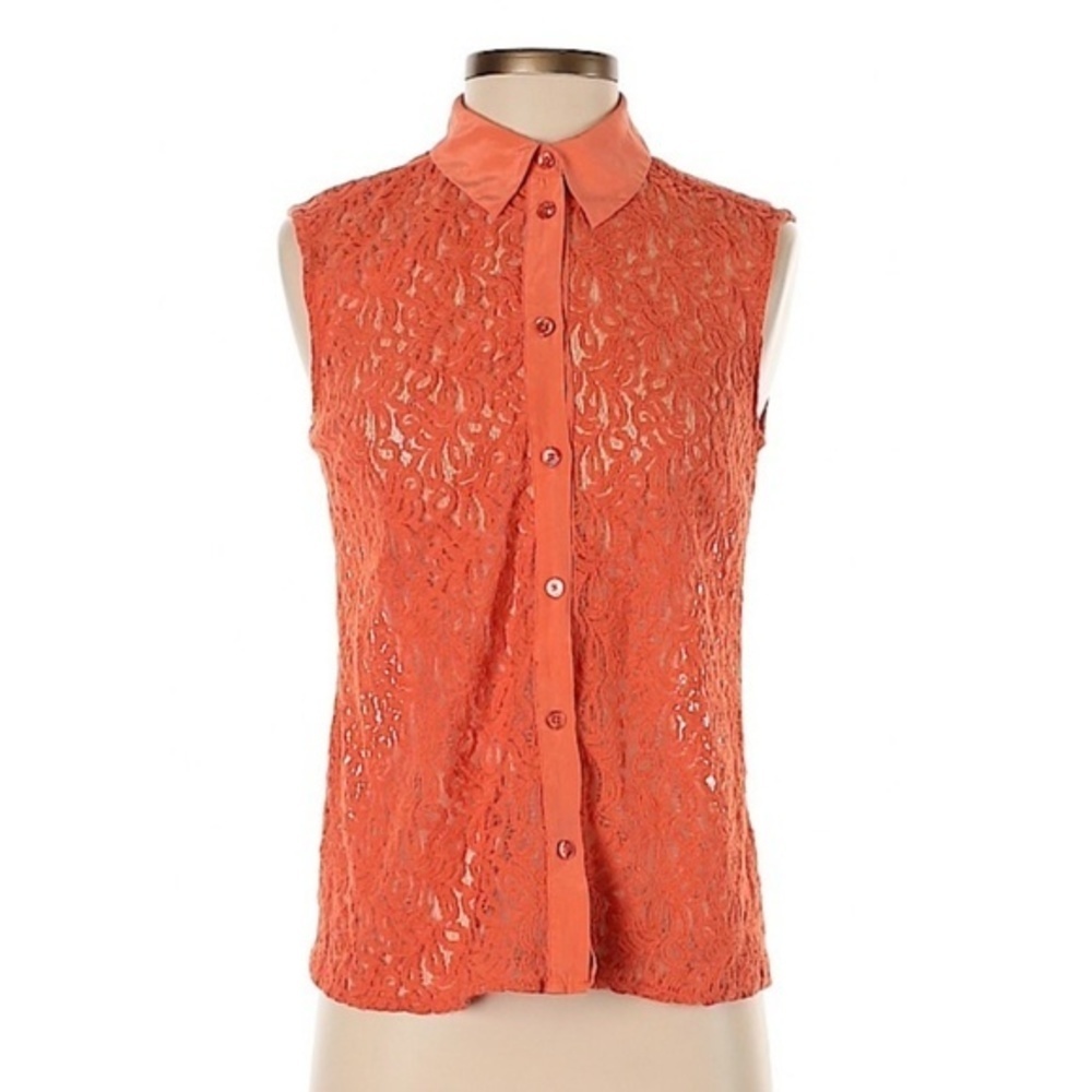 Equipment Orange Sleeveless lace mina button down